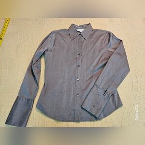 Petite Sophisticate Women's Classy Gray Long Sleeve Button-up Shirt